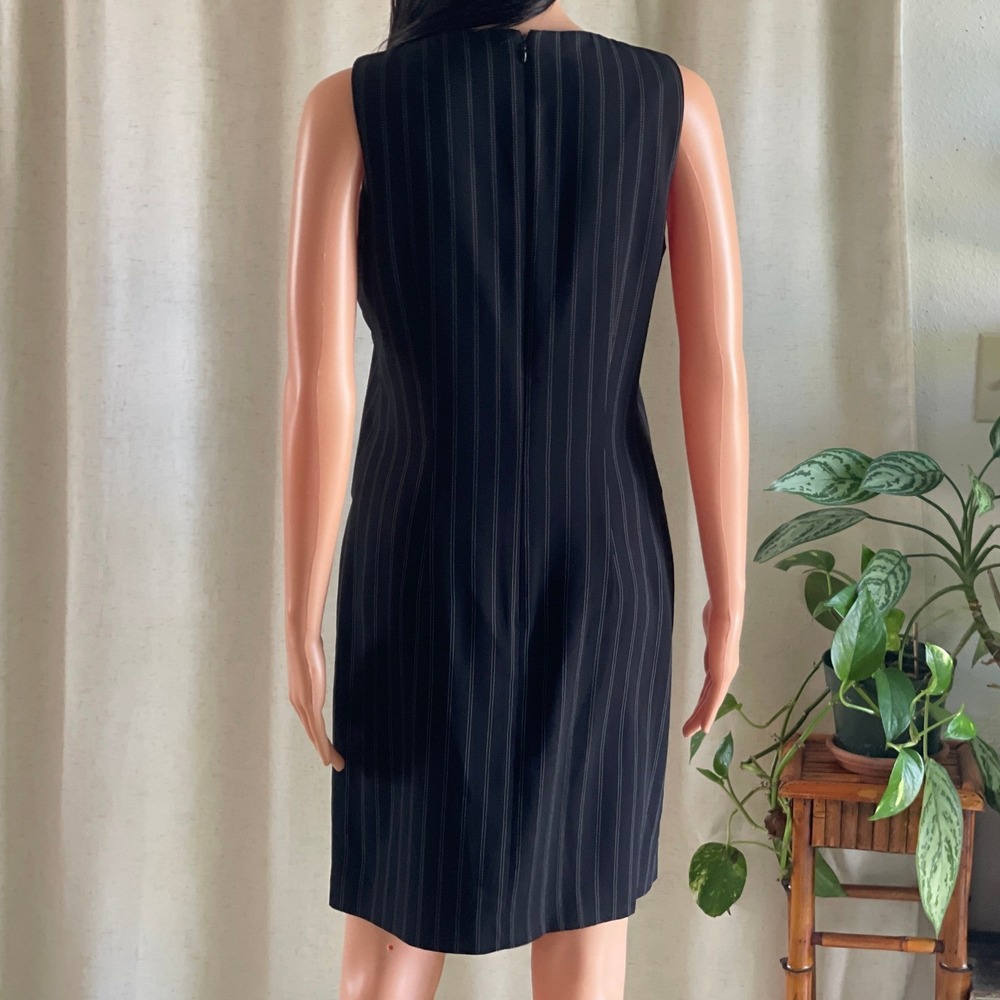 Vintage 90s Ann Taylor Pinstripe Faux Vest Zip Front Sheath Dress Black Size 4 - Picture 5 of 7
